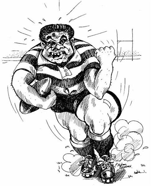 rugby cover.jpg - One of a series of cartoons for Cobham rugby club by Aidan Bremner.